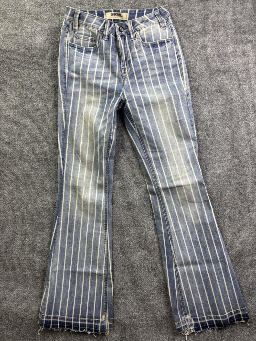 Rock‎ & Roll Denim Flare Jeans Womens 26x34 Blue Med Wash High Rise Stripe Denim